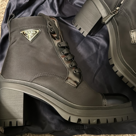 PRADA Re-Nylon and Leather Booties w/Dust Bag and Box- 39 1/2 - Picture 3 of 16